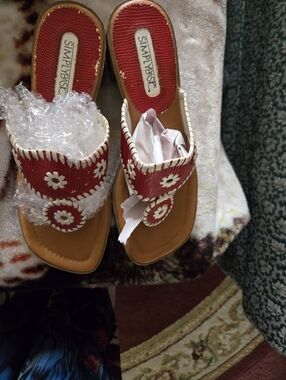 Simply Basic Red Embroidered Slip-On Women's Sandals